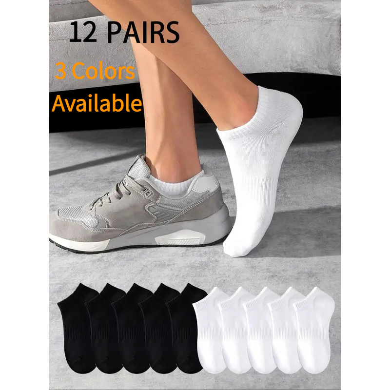 Badminton Court - 12Pairs Unisex Sports No-Show Socks White